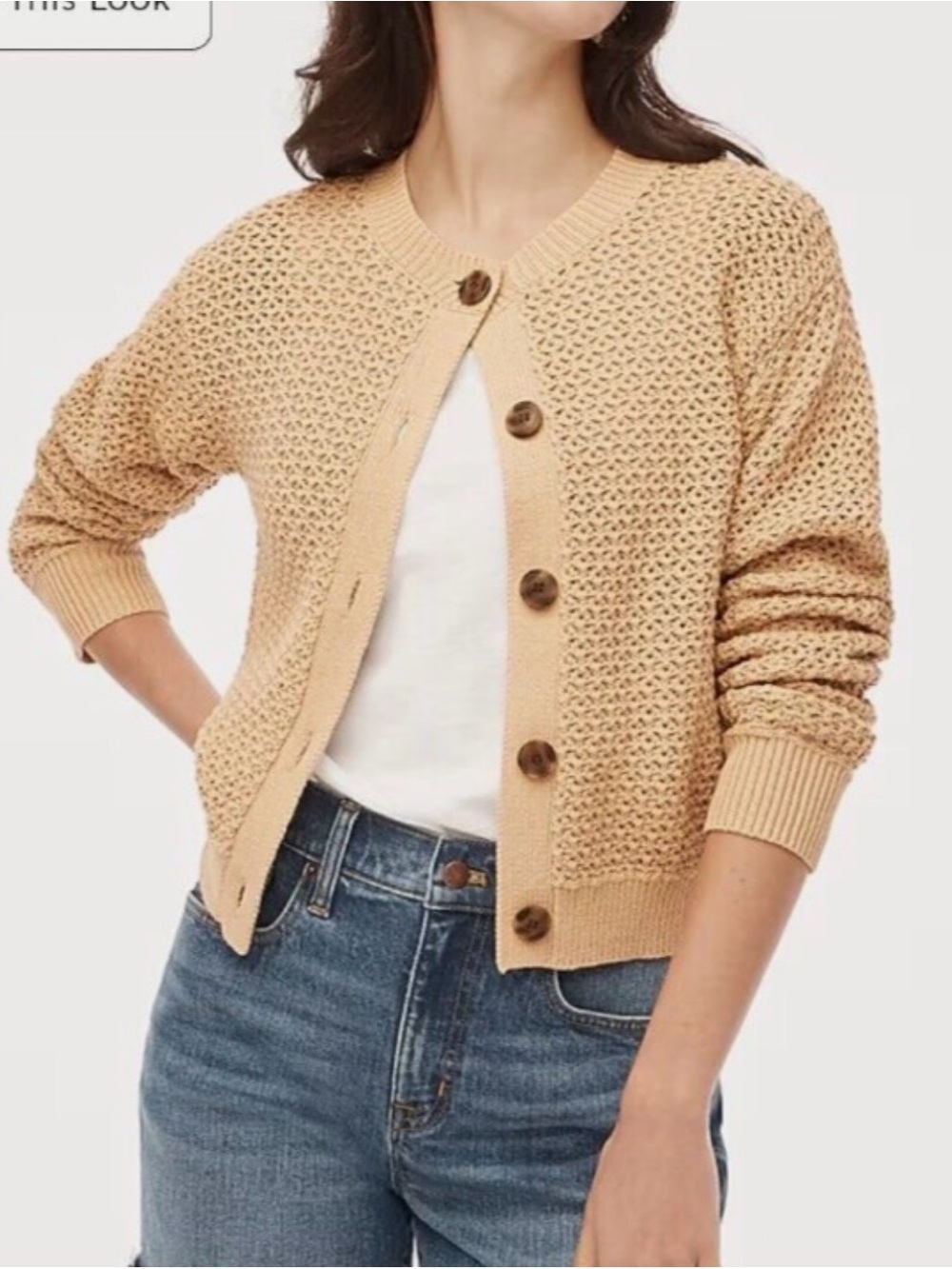 J. Crew Women's Beechwood-Tan Cotton Blend Crochet Cardigan Sweater